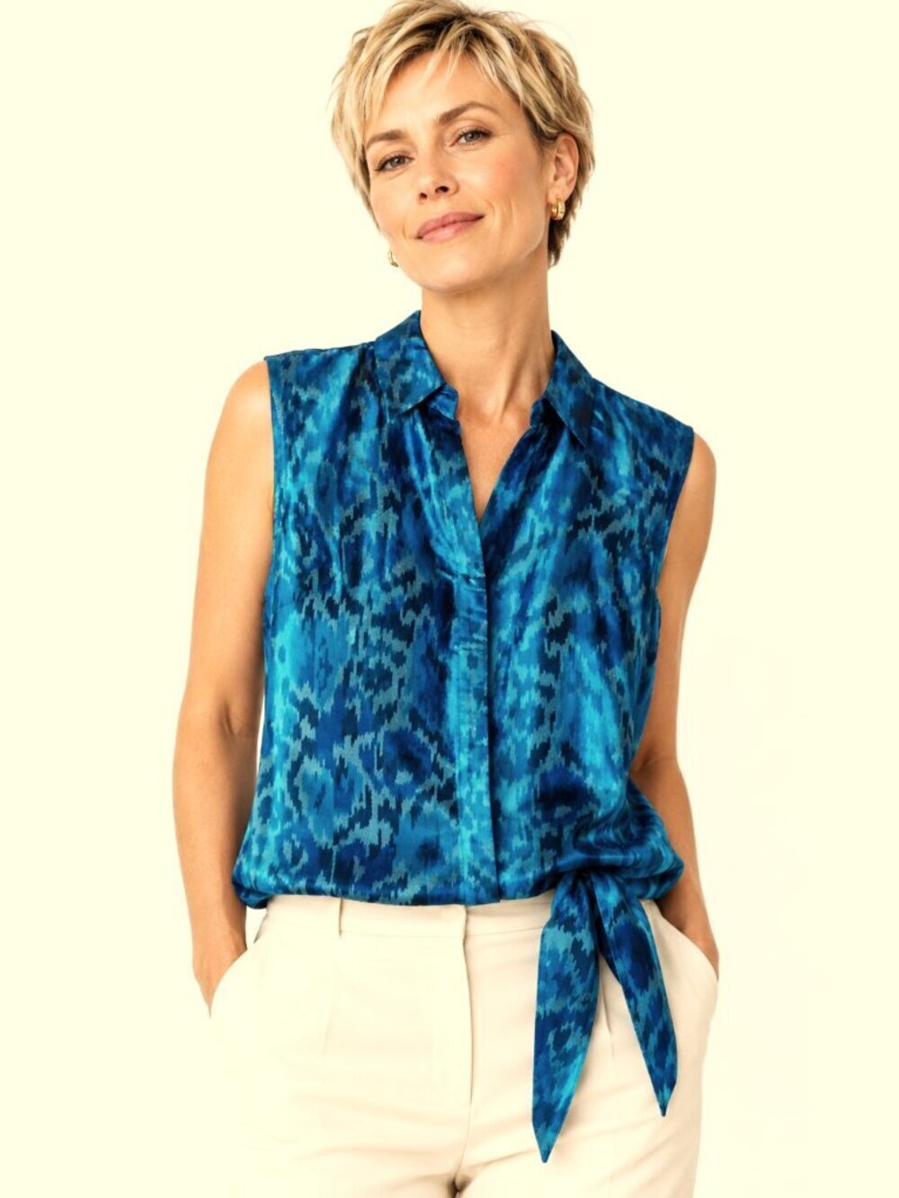 Coldwater Creek Silk Ikat Sleeveless Tie Top NWT